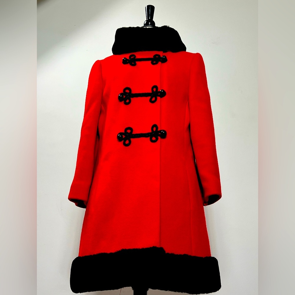Vintage 1960s Red & Black Faux Fur/Wool Princess Coat.